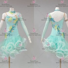 Formal Blue Applique Latin Dance Outfits Mambo Practice Clothing LD-SG2227
