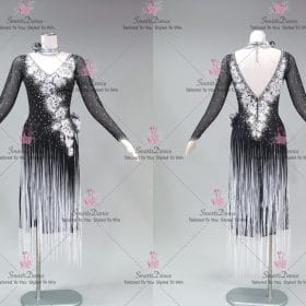 Girls Black And White Latin Dancing Dress Latin Gown Bachata Flamenco Dance Costumes LD-SG2253