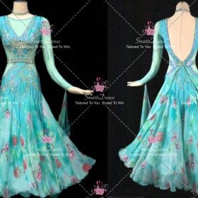 Green And Blue Flower Crystal Dancer Costume Dance Dresses For Teens BD-SG4435