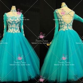 Green And White Satin Crystal Dance Dresses For Juniors Ballroom Dancing Dress BD-SG4426