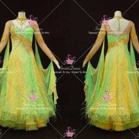 Green And Yellow Lace Swarovski Dance Dresses For Juniors Ballroom Dancing Dress BD-SG4458