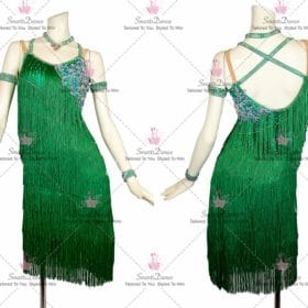 Green Applique Professional Latin Dance Dresses Mambo Costumes LD-SG2336