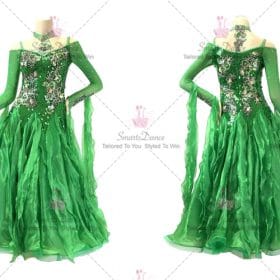 Green Ladies Dancing Ballroom Competition Outfits Crystal Flower BD-SG3801