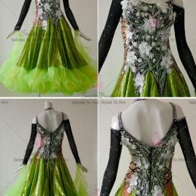 Green Womens Rhinestones Applique Ballroom Costumes Tango BD-SG3715