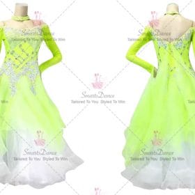 Green and White Girls Practice Ballroom Clothes Swarovski Chiffon BD-SG3848