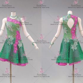 Juniors Green And Pink Latin Dancing Dress Latin Gown Bachata Flamenco Dance Dresses LD-SG2281