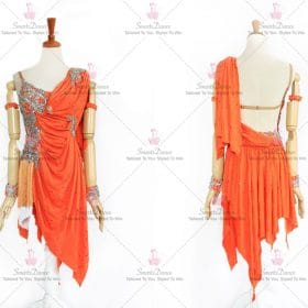 Orange Feather Latin Dance Dress Bachata Dancer Skirt LD-SG1978