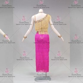 Pink And Yellow Applique Lyrical Latin Dance Dresses Bolero Skirt LD-SG2311