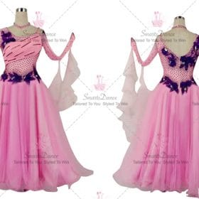 Pink Female Dancer Ballroom Standard Skirt Rhinestones Lace BD-SG3814