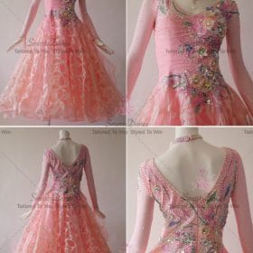 Pink Female Rhinestones Satin Ballroom Costumes Viennese Waltz BD-SG3772