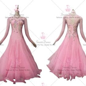 Pink Ladies Dancer Ballroom Competition Clothing Crystal Lace BD-SG3789