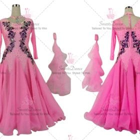 Pink Womens Practice Ballroom Smooth Gowns Rhinestones Chiffon BD-SG3823