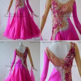 Pink Womens Rhinestones Chiffon Ballroom Costumes Tango BD-SG3733