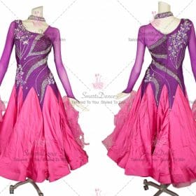 Pink and Purple Juvenile Practice Ballroom Competition Wear Swarovski Chiffon BD-SG3833