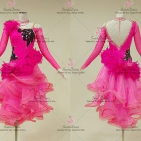 Plus Size Black And Pink Flower Latin Dance Costumes Mambo Dancer Clothing LD-SG2213