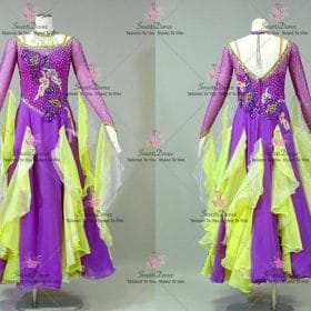 Purple And Yellow Flower Rhinestones Rhinestone Dance Costumes Ballroom Dance Dress BD-SG4385