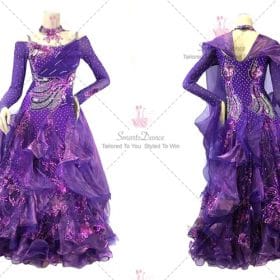 Purple Female Practice Ballroom Outfits Rhinestones Chiffon BD-SG3808