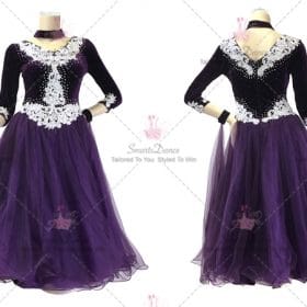 Purple Female Rhinestones Chiffon Ballroom Costumes Viennese Waltz BD-SG3778