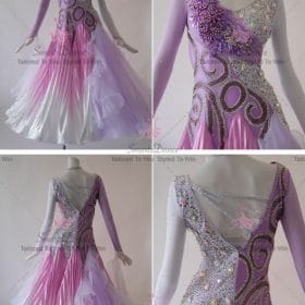 Purple Ladies Crystal Satin Ballroom Costumes Waltz BD-SG3717