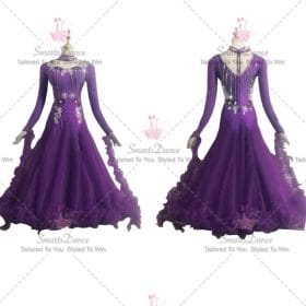 Purple Ladies Crystal Satin Ballroom Costumes Waltz BD-SG3777