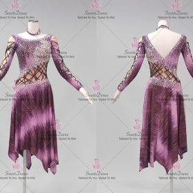 Purple Satin Formal Latin Dance Costumes Bachata Outfits LD-SG2298