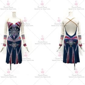 Red And Blue Fringe Latin Dance Dress Samba Practice Outfits LD-SG1971