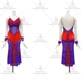 Red And Purple Feather Latin Dance Dress Chacha Dancer Costumes LD-SG2003