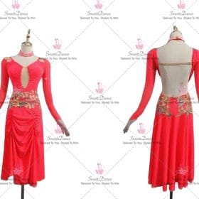 Red Applique Contemporary Latin Dance Dresses Bachata Outfits LD-SG2326