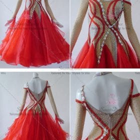 Red Female Rhinestones Applique Ballroom Costumes Viennese Waltz BD-SG3730
