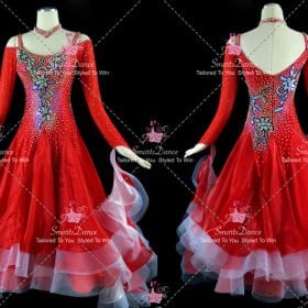 Red Lace Rhinestones Dance Costumes For Competition Wedding Dance Dress BD-SG4433