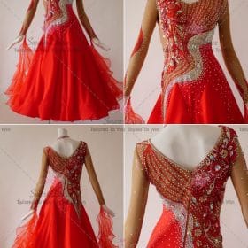 Red Ladies Crystal Applique Ballroom Costumes Waltz BD-SG3735