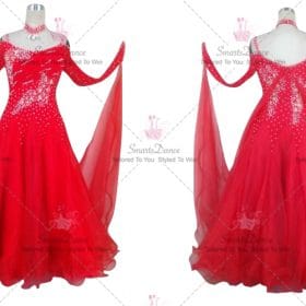 Red Ladies Dancer Ballroom Competition Skirt Crystal Lace BD-SG3849