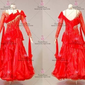 Red Satin Swarovski Womens Dance Costumes Dancer Dresses BD-SG4386