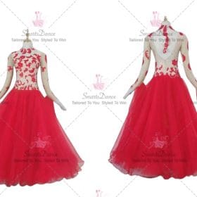 Red Womens Dancer Ballroom Smooth Clothes Rhinestones Lace BD-SG3799