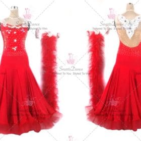Red Womens Dancing Ballroom Competition Clothes Rhinestones Flower BD-SG3841