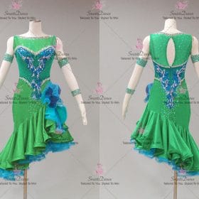 Sparkling Blue And Green Flower Latin Dance Costumes Flamenco Dancer Outfits LD-SG2218