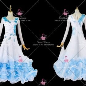 White And Blue Satin Swarovski Custom Dance Costumes Dresses For Dancing BD-SG4431
