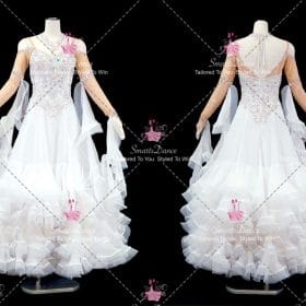 White And Flesh-Coloured Ballroom Competition Rhinestone Dance Costumes Ballroom Dance Dress BD-SG4481