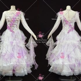White And Purple Applique Crystal Dance Dresses For Middle Schoolers Ballroom Dancing Dresses BD-SG4459