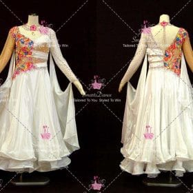 White And Yellow Lace Rhinestones Dancing Costumes Teen Dance Dresses BD-SG4448