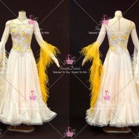White And Yellow Satin Swarovski Dance Dress Costumes Contemporary Dance Dress BD-SG4461