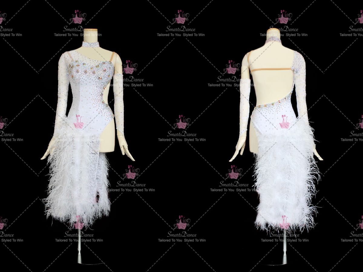 White Beads Latin Dance Dress Rhythm Dancesport Costumes LD-SG1996