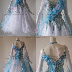 White Womens Rhinestones Applique Ballroom Costumes Tango BD-SG3775