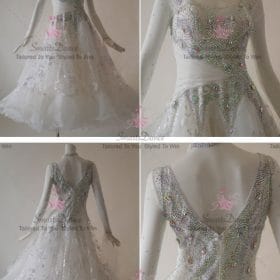 White Womens Rhinestones Flower Ballroom Costumes Tango BD-SG3721