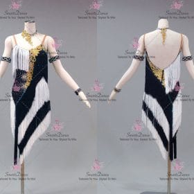 Womens Black And White Latin Dancing Dress Latin Gown Bachata Flamenco Dance Dresses LD-SG2246