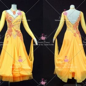 Yellow And Orange Lace Rhinestones Custom Dance Costumes Dresses For Dancing BD-SG4463