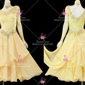 Yellow Chiffon Crystal Rhinestone Dance Costumes Ballroom Dance Dress BD-SG4417