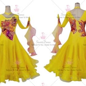 Yellow Juniors Dancing Ballroom Standard Costumes Crystal Flower BD-SG3846