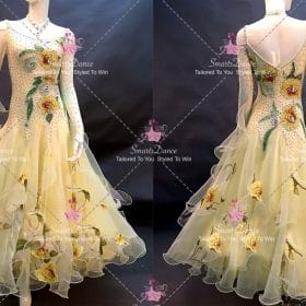 Yellow Satin Swarovski Dancing Costumes Teen Dance Dresses BD-SG4416